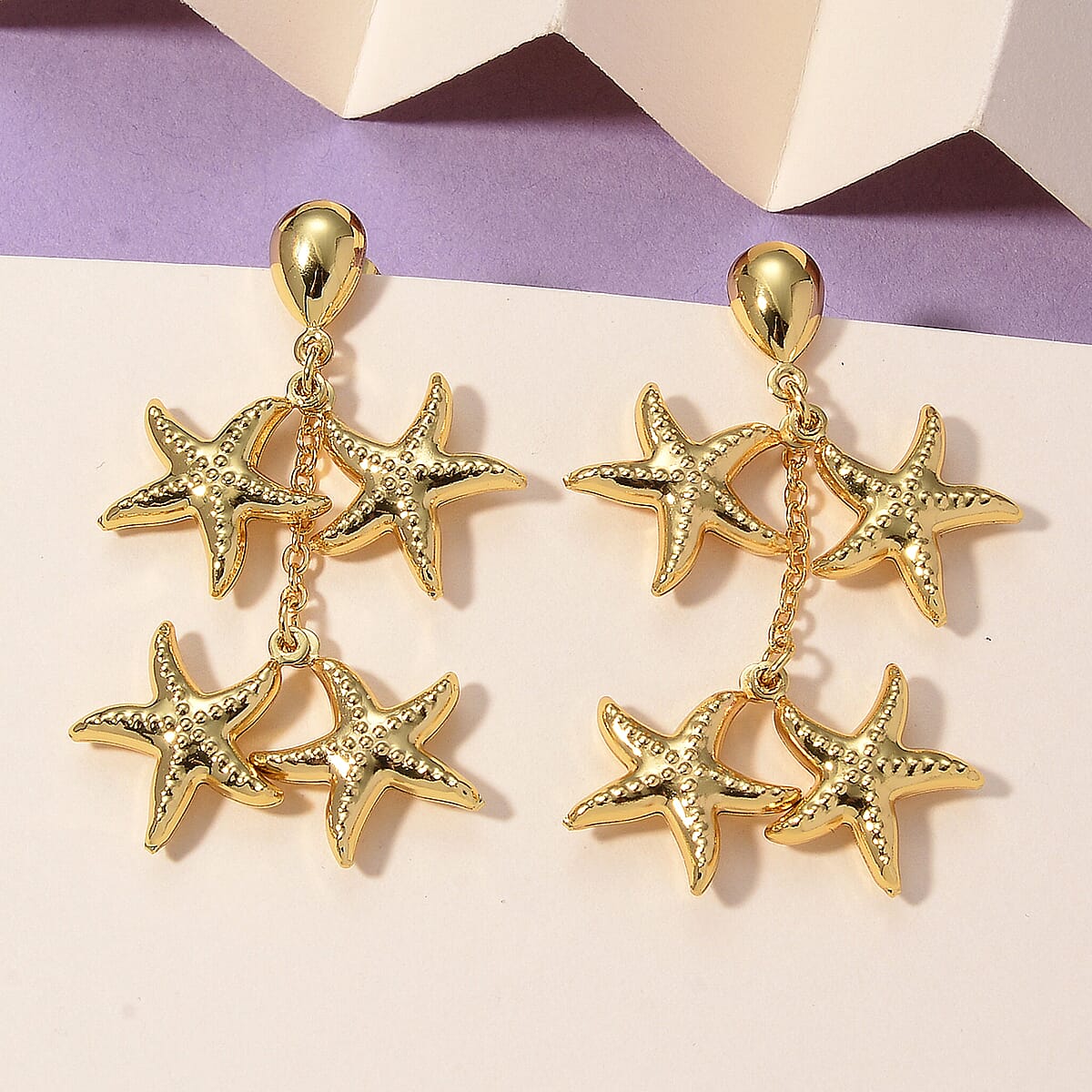 Starfish Harmony Cascade Earrings in ION Plated YG Stainless Steel image number 1