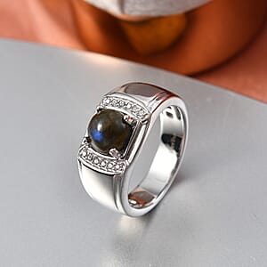 EverTrue Malagasy Labradorite aand White Zircon 2.35 ctw Ring in Platinum Bond (Size 10.0)