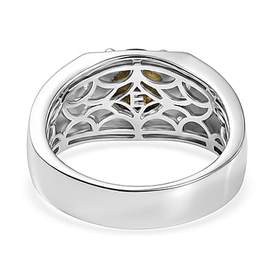EverTrue Malagasy Labradorite and White Zircon 2.35 ctw Midnight Men's Ring in Platinum Bond (Size 12.0)