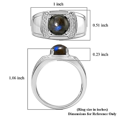 EverTrue Malagasy Labradorite and White Zircon 2.35 ctw Midnight Men's Ring in Platinum Bond (Size 12.0)
