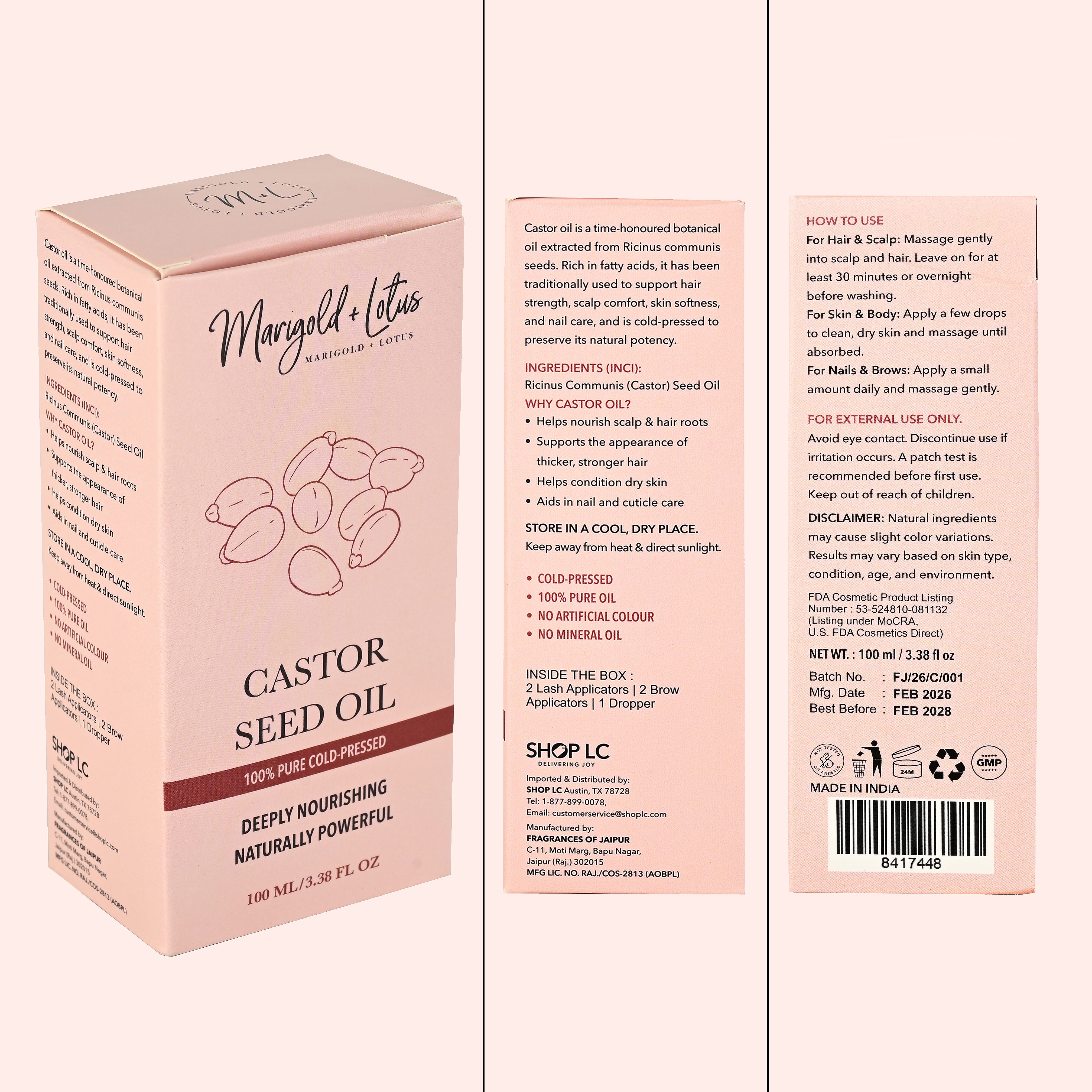 Marigold & Lotus Castor Seed Oil 3.38oz