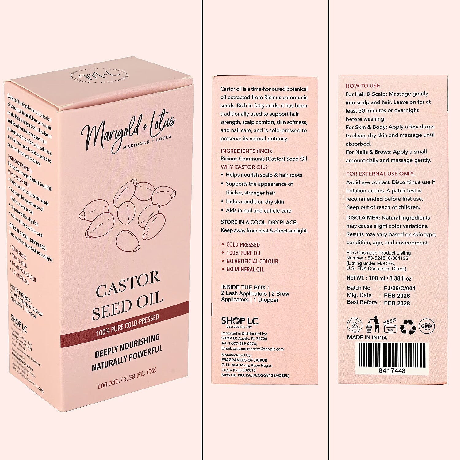 Marigold & Lotus Castor Seed Oil 3.38oz