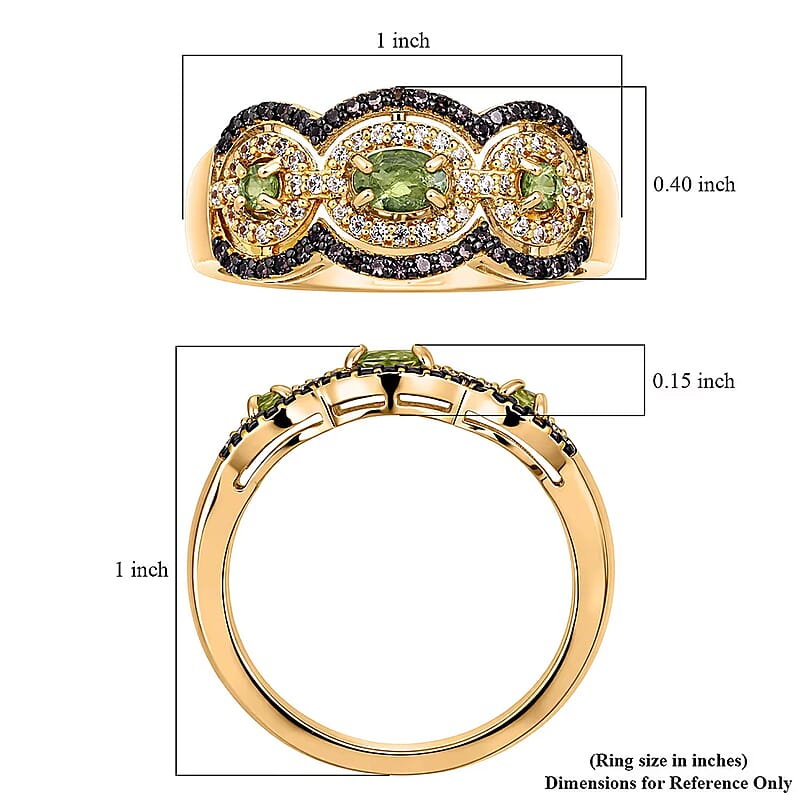 D'Joy Ambanja Demantoid Garnet, Coffee and White Zircon 1.10 ctw Greenfire Regal Ring in 18K Vermeil Yellow Gold Over Sterling Silver (Size 10.0)