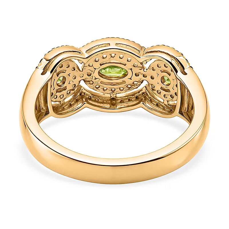 D'Joy Ambanja Demantoid Garnet, Coffee and White Zircon 1.10 ctw Greenfire Regal Ring in 18K Vermeil Yellow Gold Over Sterling Silver (Size 10.0)