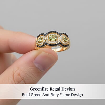 D'Joy Ambanja Demantoid Garnet, Coffee and White Zircon 1.10 ctw Greenfire Regal Ring in 18K Vermeil Yellow Gold Over Sterling Silver (Size 6.0)