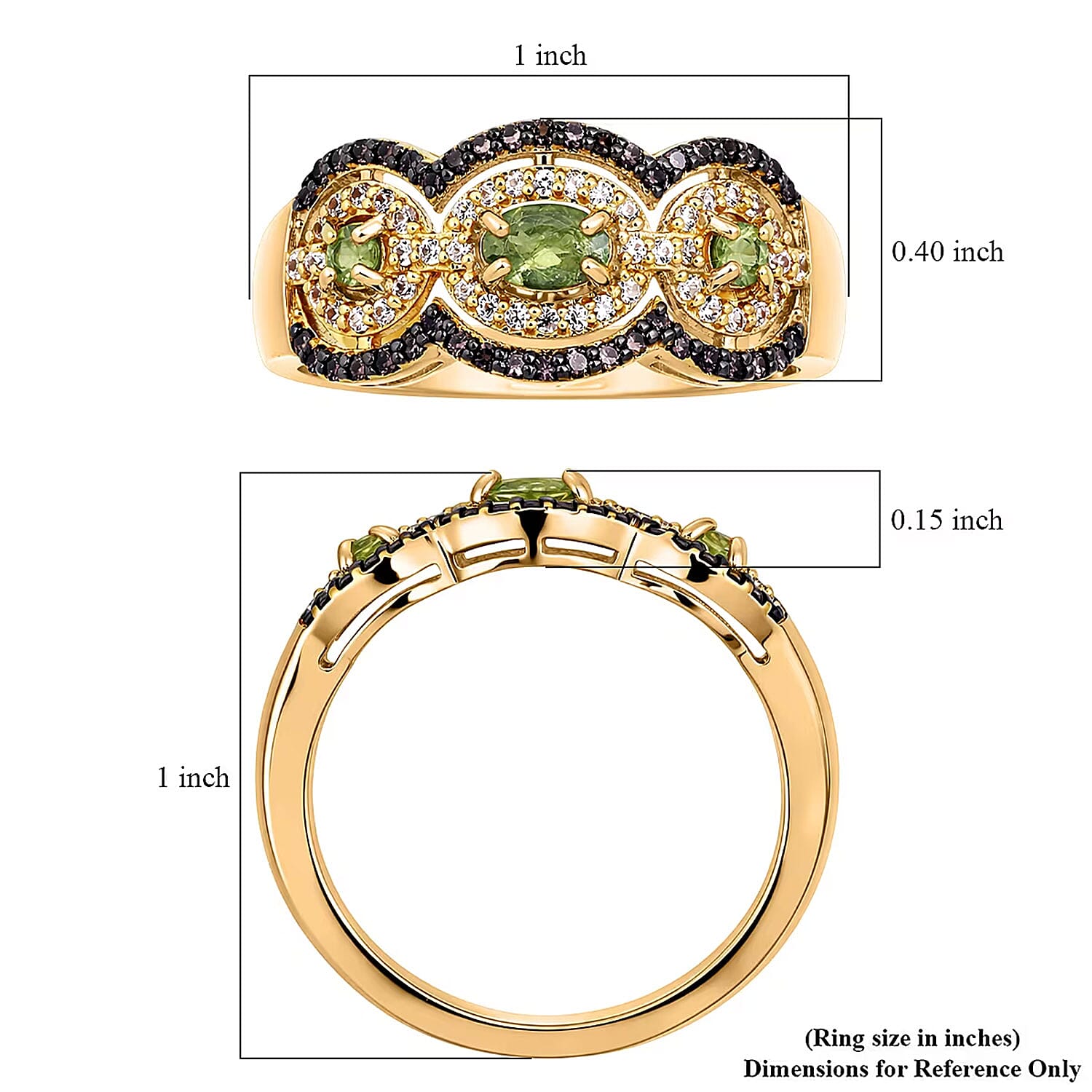 D'Joy Ambanja Demantoid Garnet, Coffee and White Zircon 1.10 ctw Greenfire Regal Ring in 18K Vermeil Yellow Gold Over Sterling Silver (Size 6.0)