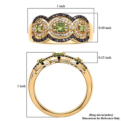 D'Joy Ambanja Demantoid Garnet, Coffee and White Zircon 1.10 ctw Greenfire Regal Ring in 18K Vermeil Yellow Gold Over Sterling Silver (Size 6.0)