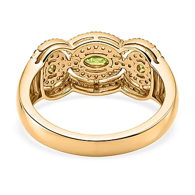 D'Joy Ambanja Demantoid Garnet, Coffee and White Zircon 1.10 ctw Greenfire Regal Ring in 18K Vermeil Yellow Gold Over Sterling Silver (Size 6.0)
