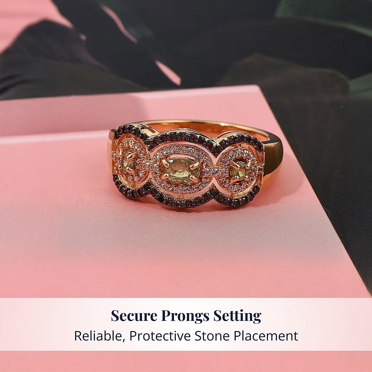 D'Joy Ambanja Demantoid Garnet, Coffee and White Zircon 1.10 ctw Greenfire Regal Ring in 18K Vermeil Yellow Gold Over Sterling Silver (Size 7.0) image number 3