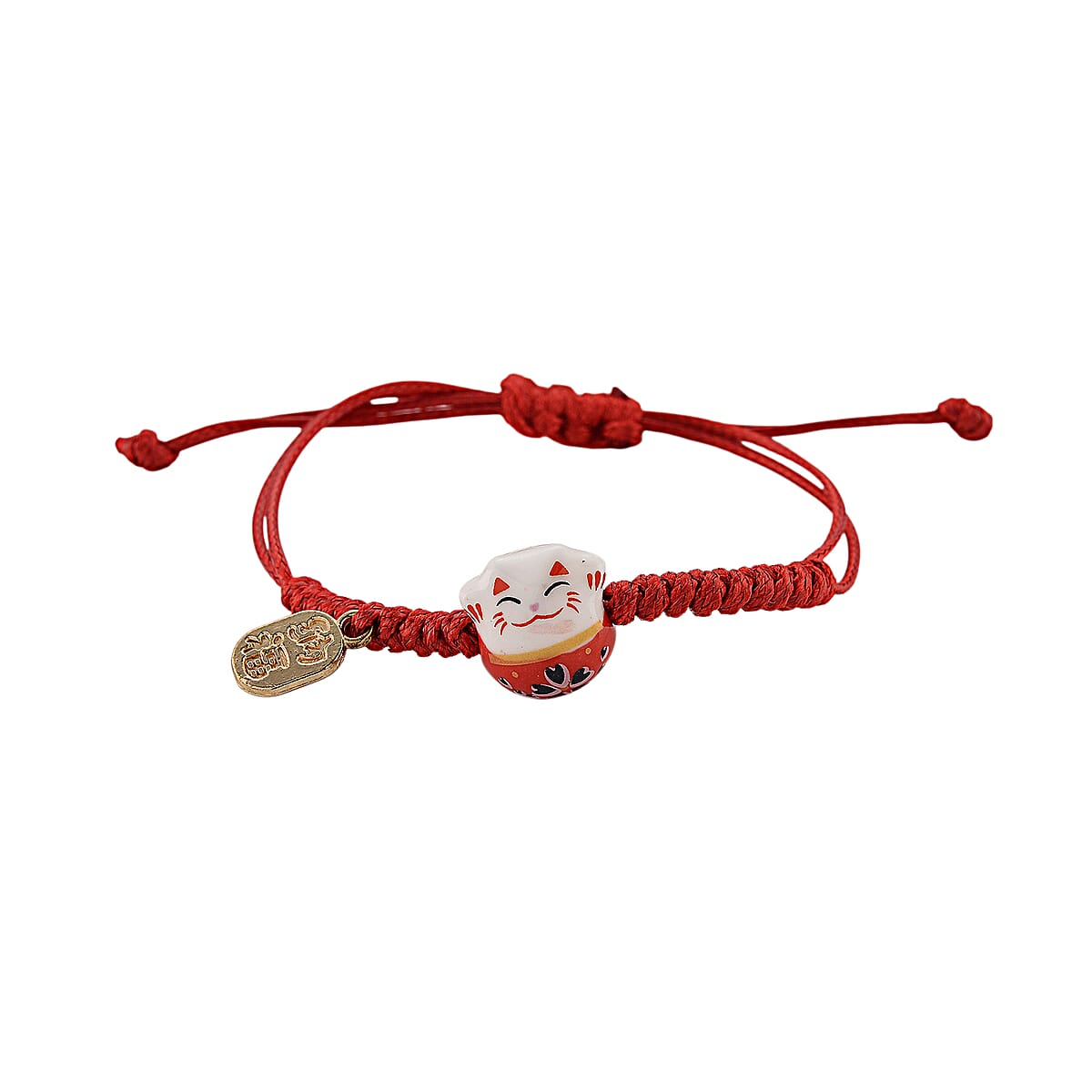 Strada SL68 Quartz Movement Keychain Watch with Cat Charms Strap and Nylon Bracelet with Ceramic Charms in Silvertone (7-7.5In) image number 4