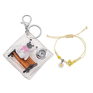 Strada SL68 Quartz Movement Keychain Watch with Bear Charms Strap and Nylon Bracelet with Ceramic Charms (7 7.5In)