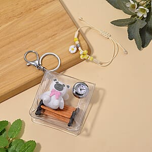 Strada SL68 Quartz Movement Keychain Watch with Bear Charms Strap and Nylon Bracelet with Ceramic Charms (7 7.5In)