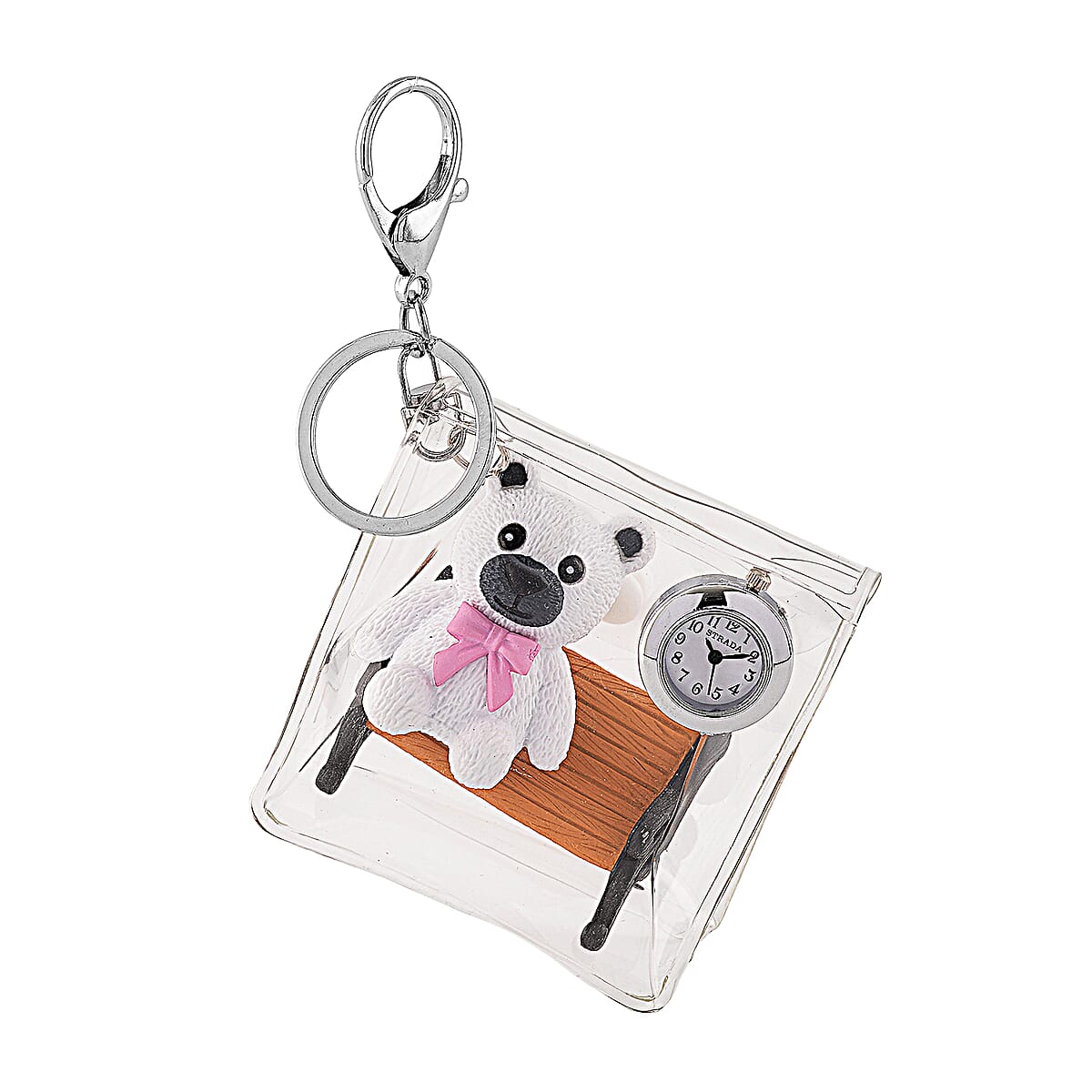 Strada SL68 Quartz Movement Keychain Watch with Bear Charms Strap and Nylon Bracelet with Ceramic Charms (7 7.5In) image number 2