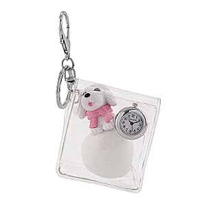 TLV Strada SL68 Quartz Movement Keychain Watch with Dog Charms Strap and Nylon Bracelet with Ceramic Charms in Silvertone (7 7.5In)