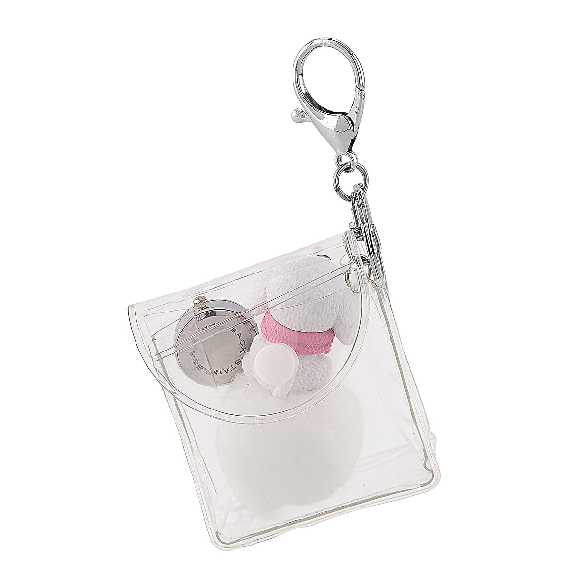 TLV Strada SL68 Quartz Movement Keychain Watch with Dog Charms Strap and Nylon Bracelet with Ceramic Charms in Silvertone (7 7.5In) image number 3