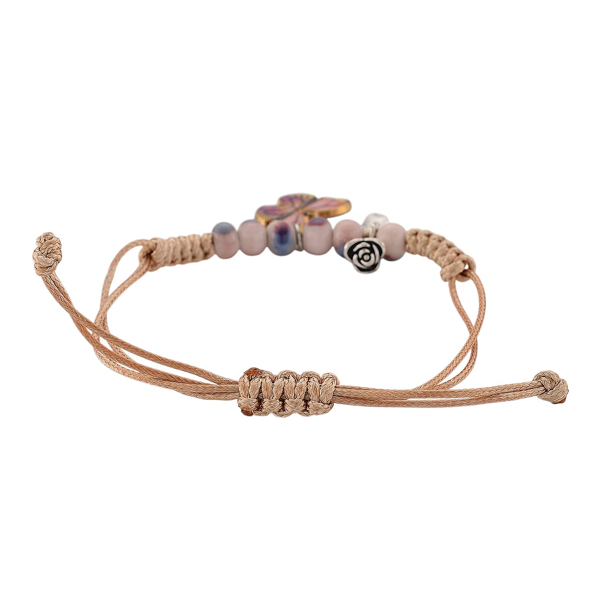 TLV Strada SL68 Quartz Movement Keychain Watch with Dog Charms Strap and Nylon Bracelet with Ceramic Charms in Silvertone (7 7.5In) image number 5