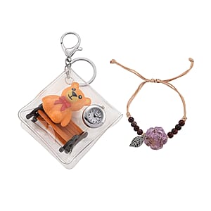 Strada SL68 Quartz Movement Keychain Watch with Bear Charms Strap and Nylon Bracelet with Resin Charms (7 7.5In)