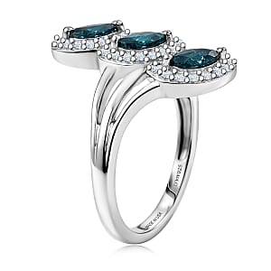 D'Joy Premium Monte Belo Indicolite and White Zircon 0.75 ctw Regal Tulip Garden Ring in Rhodium Over Sterling Silver (Size 6.0)