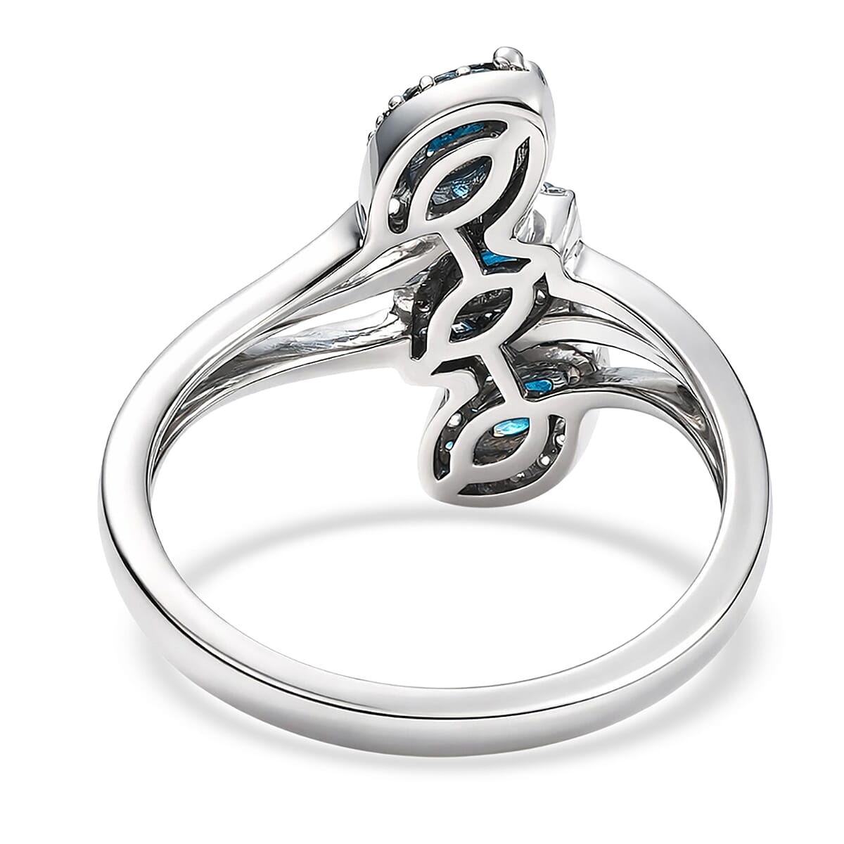 D'Joy Premium Monte Belo Indicolite and White Zircon 0.75 ctw Ring in Rhodium Over Sterling Silver (Size 7.0) image number 4