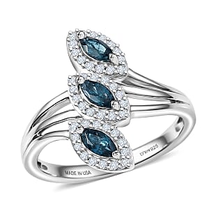 D'Joy Premium Monte Belo Indicolite and White Zircon 0.75 ctw Regal Tulip Garden Ring in Rhodium Over Sterling Silver (Size 8.0)