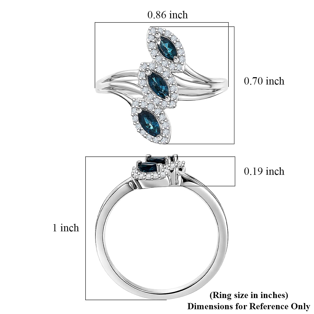D'Joy Premium Monte Belo Indicolite and White Zircon 0.75 ctw Regal Tulip Garden Ring in Rhodium Over Sterling Silver (Size 8.0) image number 5