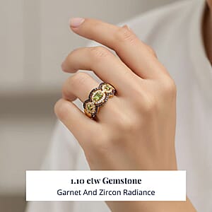 D'Joy Ambanja Demantoid Garnet, Coffee and White Zircon 1.10 ctw Greenfire Regal Ring in 18K Vermeil Yellow Gold Over Sterling Silver (Size 8.0)
