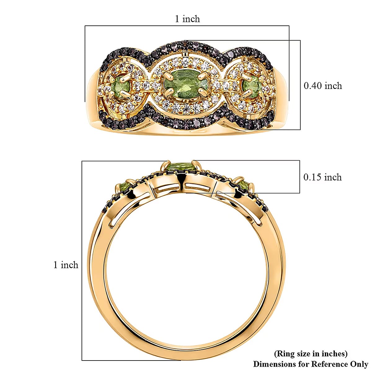 D'Joy Ambanja Demantoid Garnet, Coffee and White Zircon 1.10 ctw Greenfire Regal Ring in 18K Vermeil Yellow Gold Over Sterling Silver (Size 8.0) image number 5