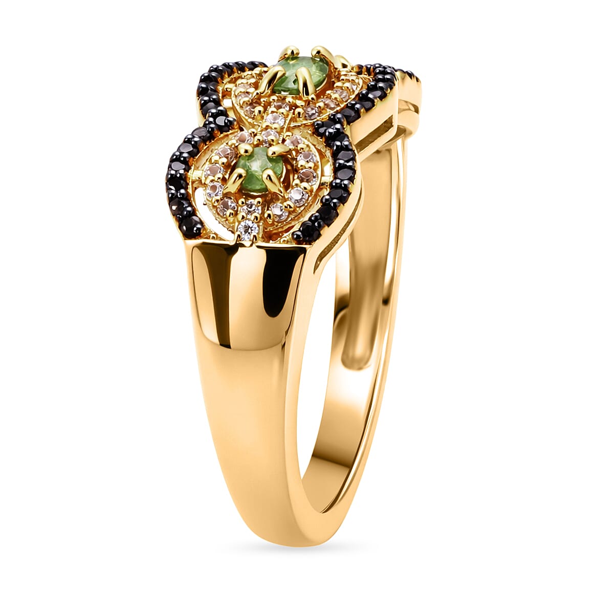 D'Joy Ambanja Demantoid Garnet, Coffee and White Zircon 1.10 ctw Greenfire Regal Ring in 18K Vermeil Yellow Gold Over Sterling Silver (Size 9.0) image number 3