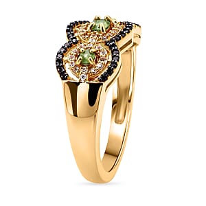 D'Joy Ambanja Demantoid Garnet, Coffee and White Zircon 1.10 ctw Greenfire Regal Ring in 18K Vermeil Yellow Gold Over Sterling Silver (Size 9.0)