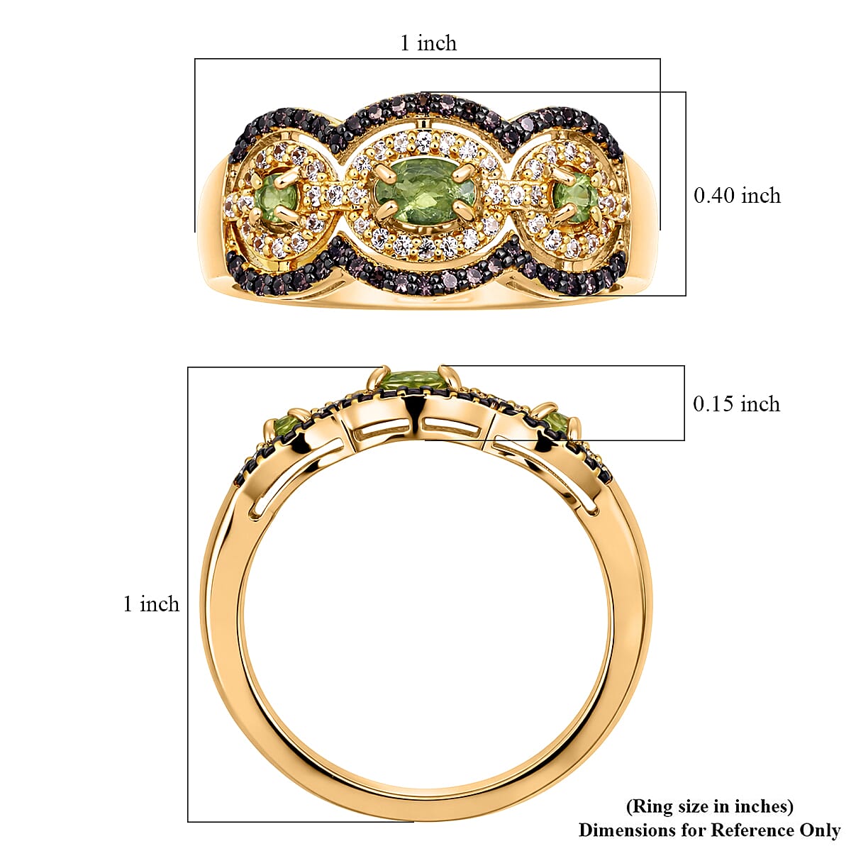 D'Joy Ambanja Demantoid Garnet, Coffee and White Zircon 1.10 ctw Greenfire Regal Ring in 18K Vermeil Yellow Gold Over Sterling Silver (Size 9.0) image number 5