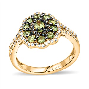 D'Joy Ambanja Demantoid Garnet and Multi Gemstone 1.65 ctw Greenfire Garden Ring in 18K Vermeil Yellow Gold Over Sterling Silver (Size 10.0)