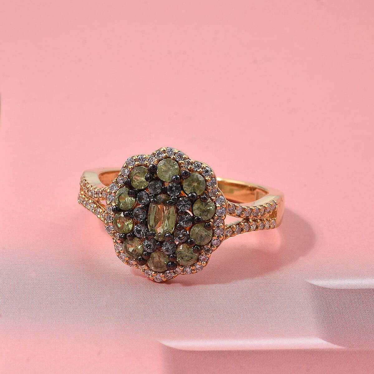 D'Joy Ambanja Demantoid Garnet and Multi Gemstone 1.65 ctw Greenfire Garden Ring in 18K Vermeil Yellow Gold Over Sterling Silver (Size 10.0) image number 1