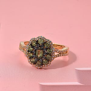 D'Joy Ambanja Demantoid Garnet and Multi Gemstone 1.65 ctw Greenfire Garden Ring in 18K Vermeil Yellow Gold Over Sterling Silver (Size 10.0)