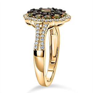 D'Joy Ambanja Demantoid Garnet and Multi Gemstone 1.65 ctw Greenfire Garden Ring in 18K Vermeil Yellow Gold Over Sterling Silver (Size 10.0)