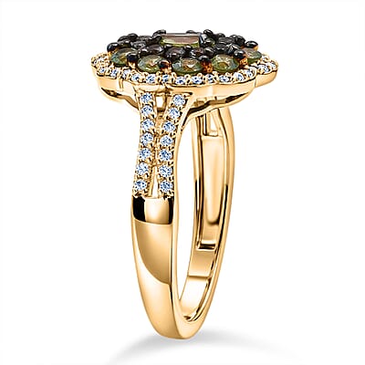 D'Joy Ambanja Demantoid Garnet and Multi Gemstone 1.65 ctw Greenfire Garden Ring in 18K Vermeil Yellow Gold Over Sterling Silver (Size 6.0)
