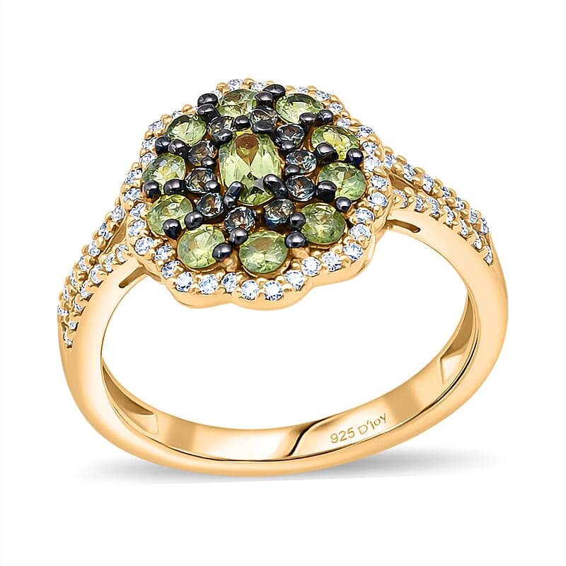 D'Joy Ambanja Demantoid Garnet and Multi Gemstone 1.65 ctw Greenfire Garden Ring in 18K Vermeil Yellow Gold Over Sterling Silver (Size 7.0)