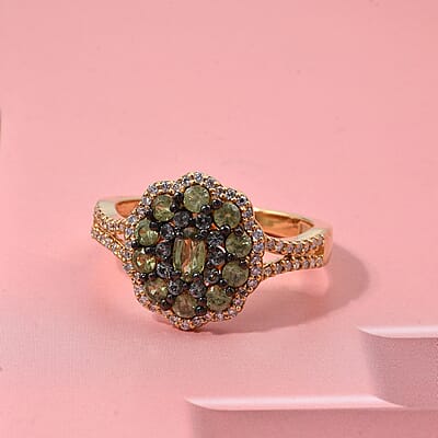 D'Joy Ambanja Demantoid Garnet and Multi Gemstone 1.65 ctw Greenfire Garden Ring in 18K Vermeil Yellow Gold Over Sterling Silver (Size 7.0)