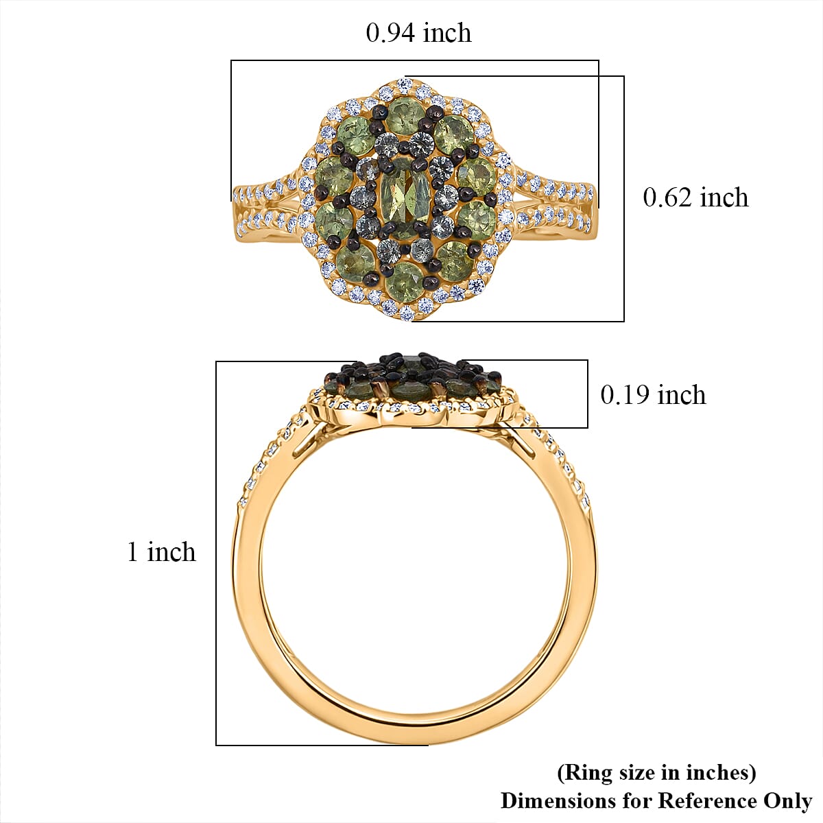 D'Joy Ambanja Demantoid Garnet and Multi Gemstone 1.65 ctw Greenfire Garden Ring in 18K Vermeil Yellow Gold Over Sterling Silver (Size 9.0) image number 5