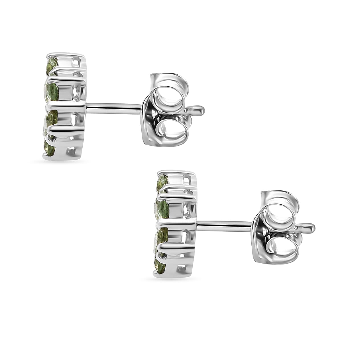 Premium Ambanja Demantoid Garnet and Luxuriant Lab Grown Diamond G-H SI 1.00 ctw Natures Bloom Studs Earrings in Rhodium Over Sterling Silver image number 3