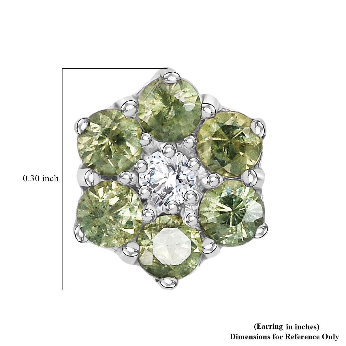 Premium Ambanja Demantoid Garnet and Luxuriant Lab Grown Diamond G-H SI 1.00 ctw Natures Bloom Studs Earrings in Rhodium Over Sterling Silver image number 5