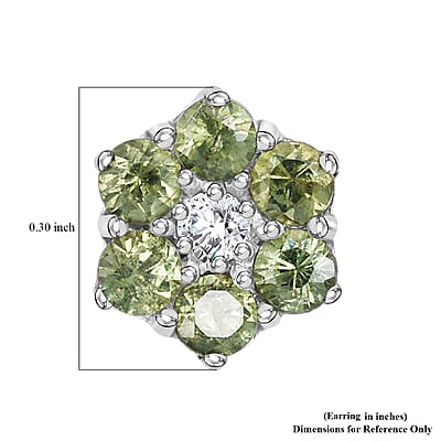 Premium Ambanja Demantoid Garnet and Luxuriant Lab Grown Diamond G-H SI 1.00 ctw Natures Bloom Studs Earrings in Rhodium Over Sterling Silver