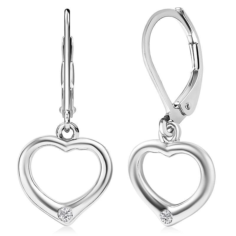 EverTrue Moissanite Heart Earrings in Platinum Bond