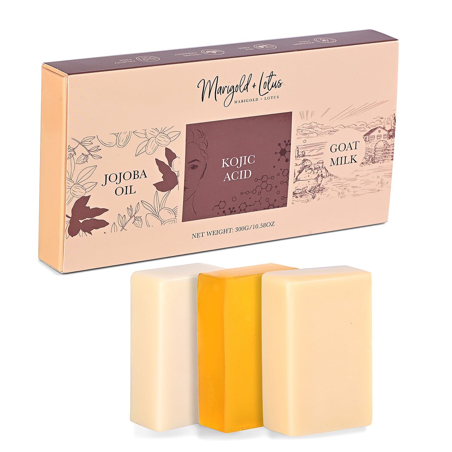 Marigold + Lotus Set of 3 Bar Soaps Jojoba Oil, Kojic Acid & Goat Milk (10.58oz)