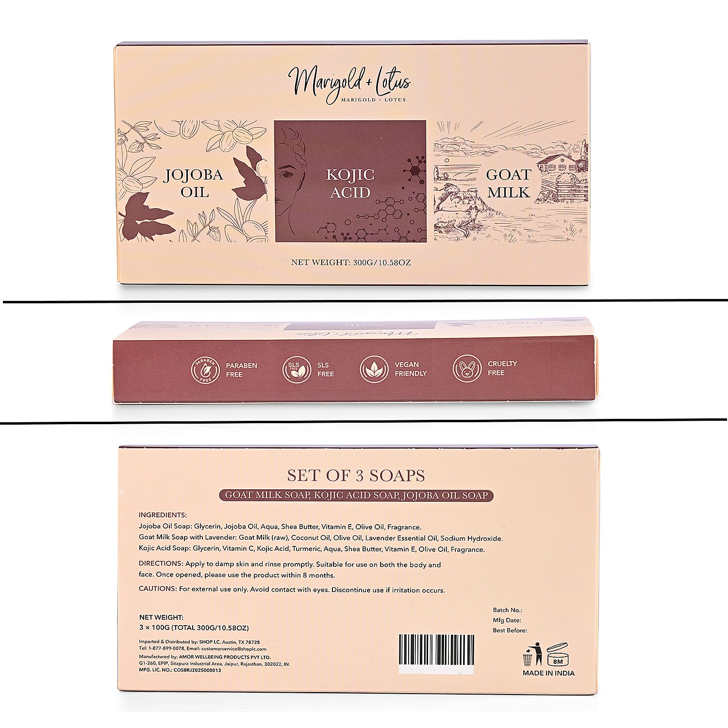 Marigold + Lotus Set of 3 Bar Soaps Jojoba Oil, Kojic Acid & Goat Milk (10.58oz)