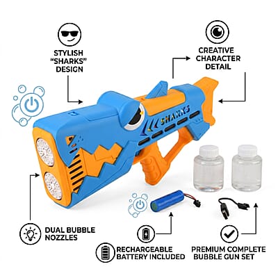 Blue Shark Bubble Blaster Toy (Includes 2/90ml Bubble Refills)