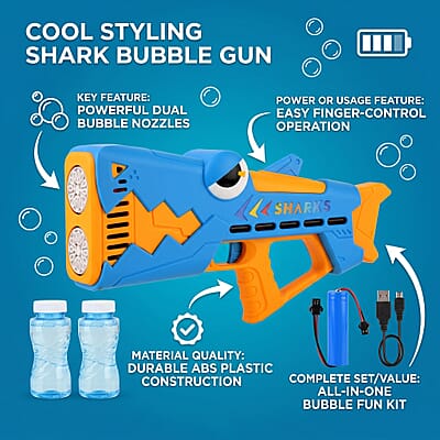Blue Shark Bubble Blaster Toy (Includes 2/90ml Bubble Refills)