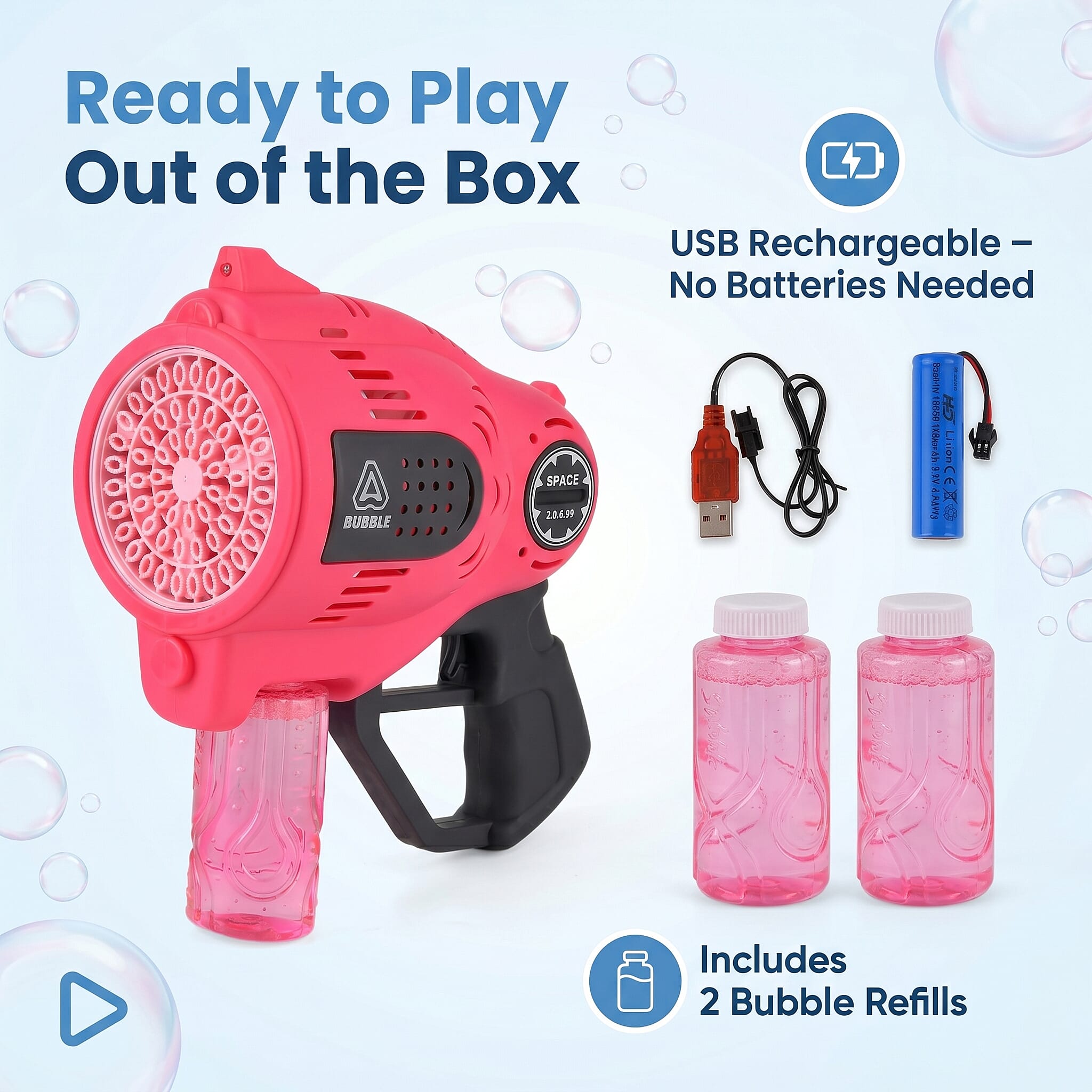Pink Bubble Blaster Toy (Includes 150ml Bubble Refills)