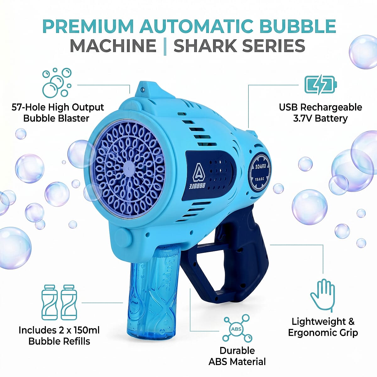 Blue Bubble Blaster Toy (Includes 150ml Bubble Refills) image number 4