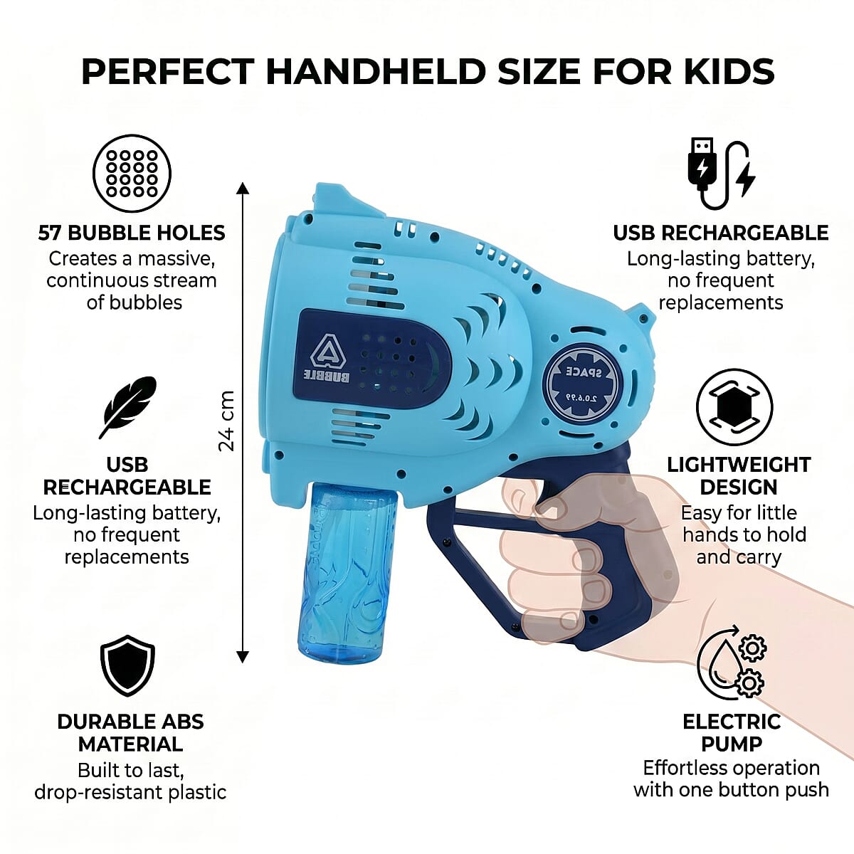Blue Bubble Blaster Toy (Includes 150ml Bubble Refills) image number 5