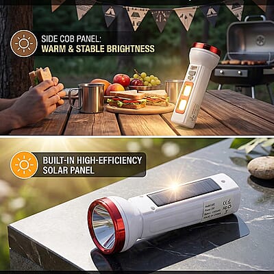 Red 1200mAh Solar Chargeable Torch